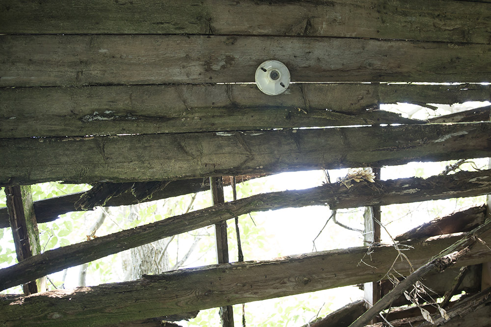 a photo of the roof inside an abandoned farmhouse